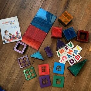 Playmags 100-Piece Magnetic Tiles Building Blocks Set, 3D Magnet Tiles for Kids